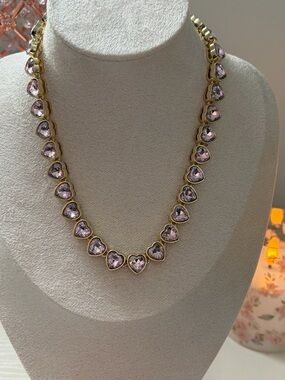 18K Gold Plated Pink Heart Crystal Necklace – Romantic Tennis Style Statement